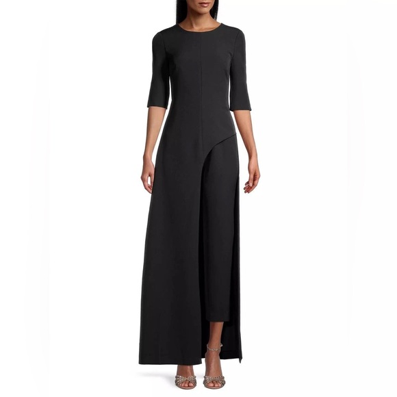 Kay Unger NWT Davina Walk-Thru Jumpsuit | Black Crepe Evening One-Piece (4) - Picture 2 of 12